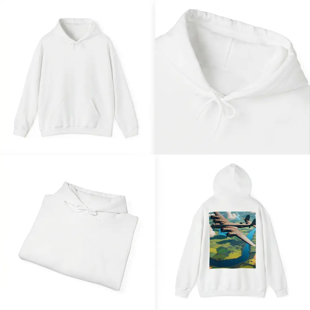 WWII Heavy Bomber Flying Over Green Fields – Hoodies