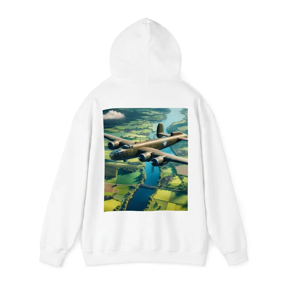 WWII Bomber Flying Over Green Countryside – Hoodies