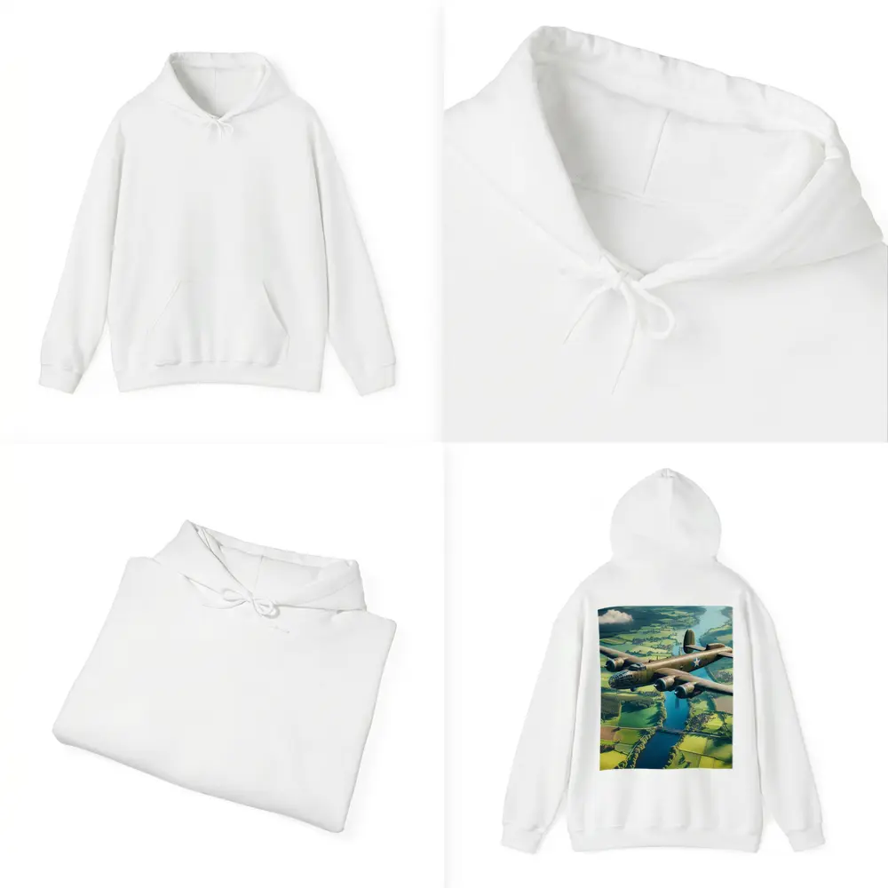 WWII Bomber Flying Over Green Countryside – Hoodies