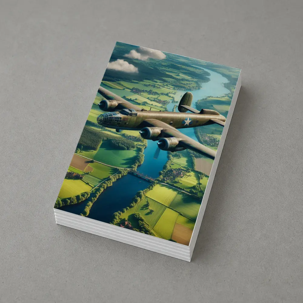 WWII Bomber Flying Over Green Countryside – Postcards