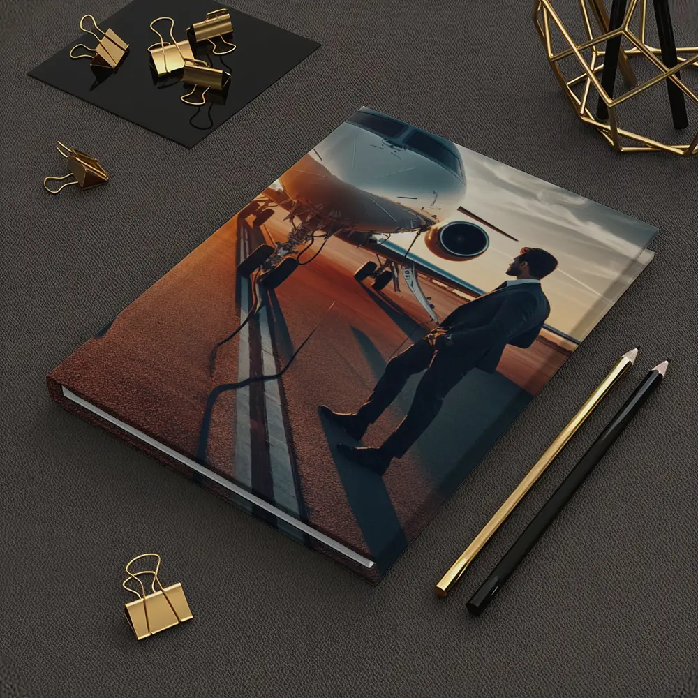 Businessman Standing Before Private Jet Sunset – Notebooks