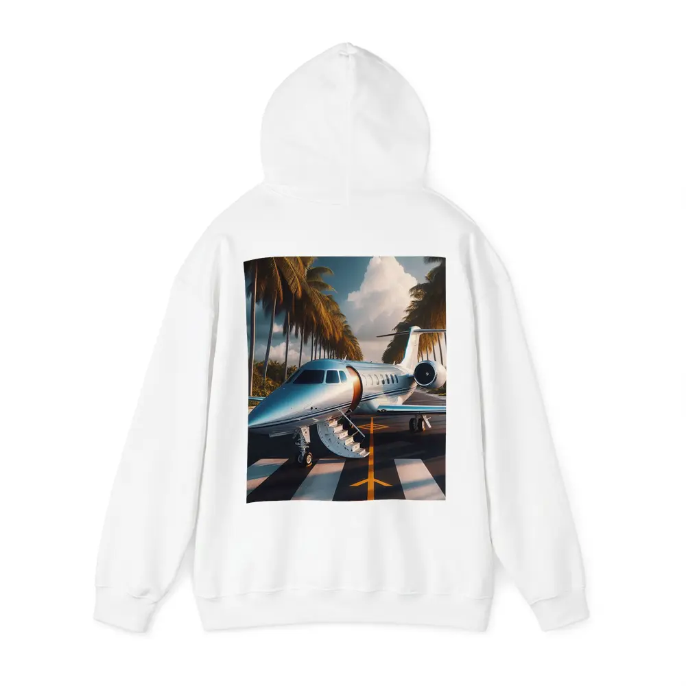 Private Jet Parked Tropical Runway Palm Trees – Hoodies