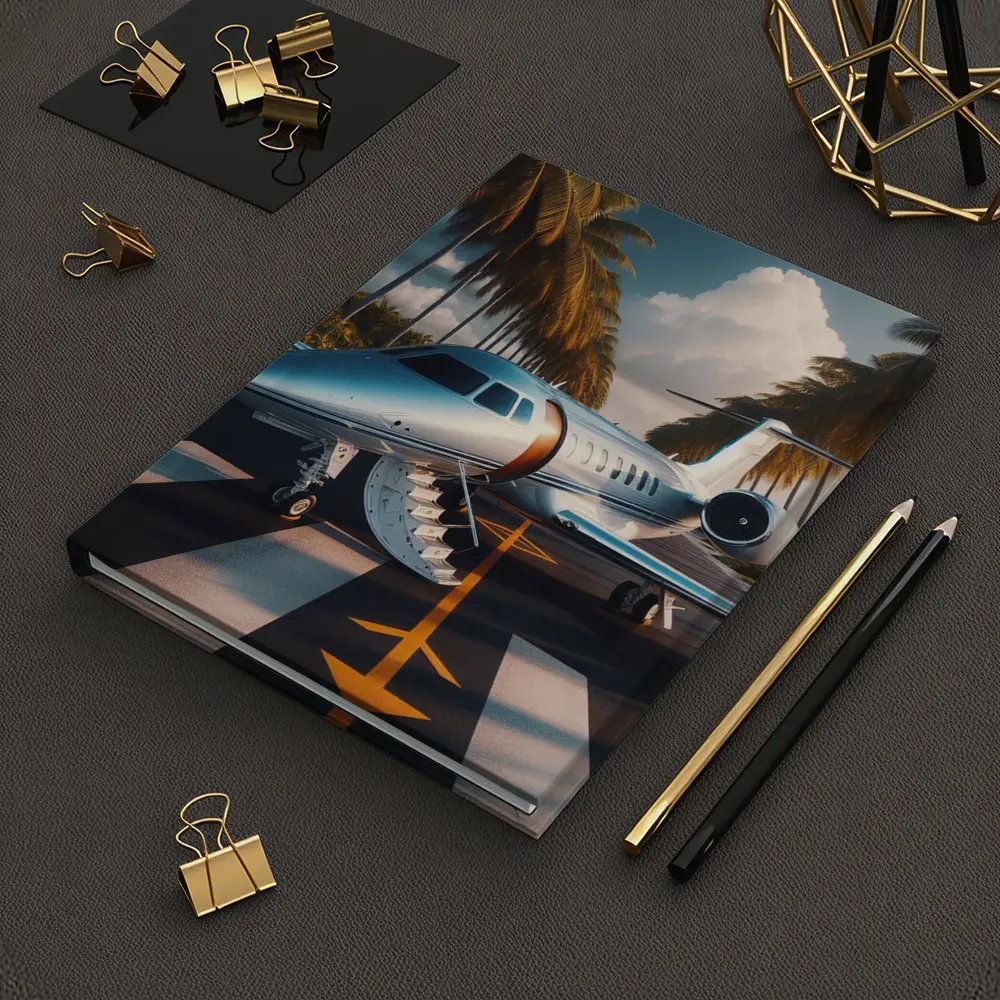Private Jet Parked Tropical Runway Palm Trees – Notebooks