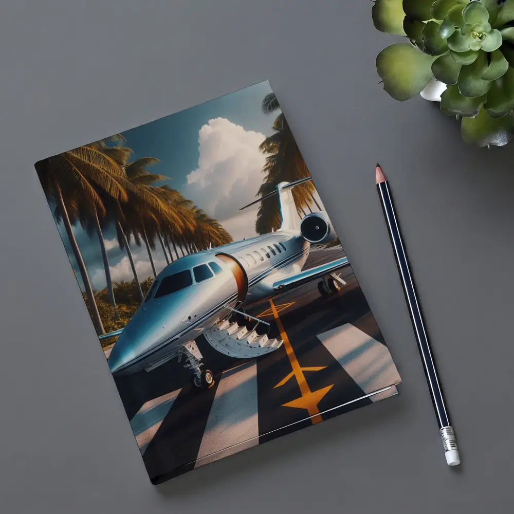 Private Jet Parked Tropical Runway Palm Trees – Notebooks