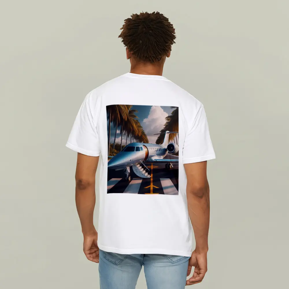 Private Jet Parked Tropical Runway Palm Trees – T-Shirts