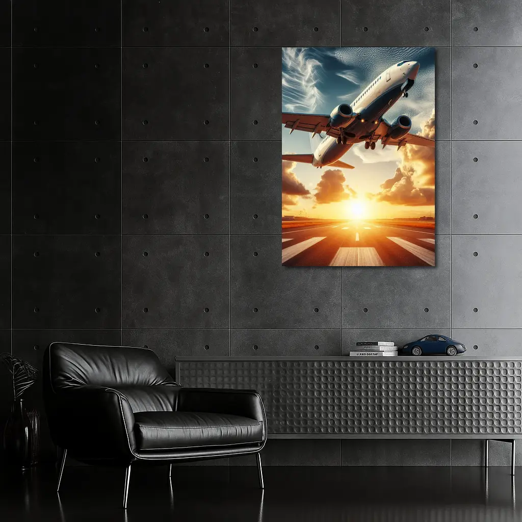 Commercial Airplane Taking Off At Sunset – Wall Art