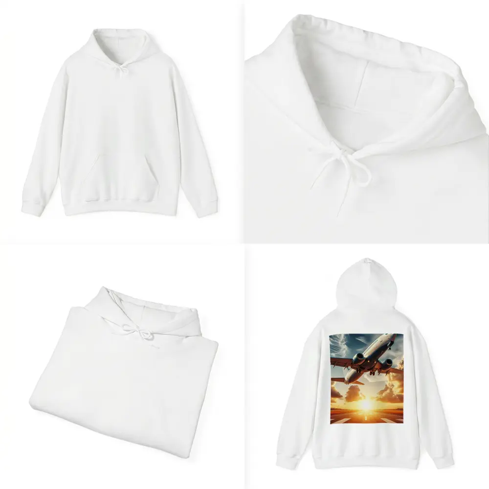 Commercial Airplane Taking Off At Sunset – Hoodies