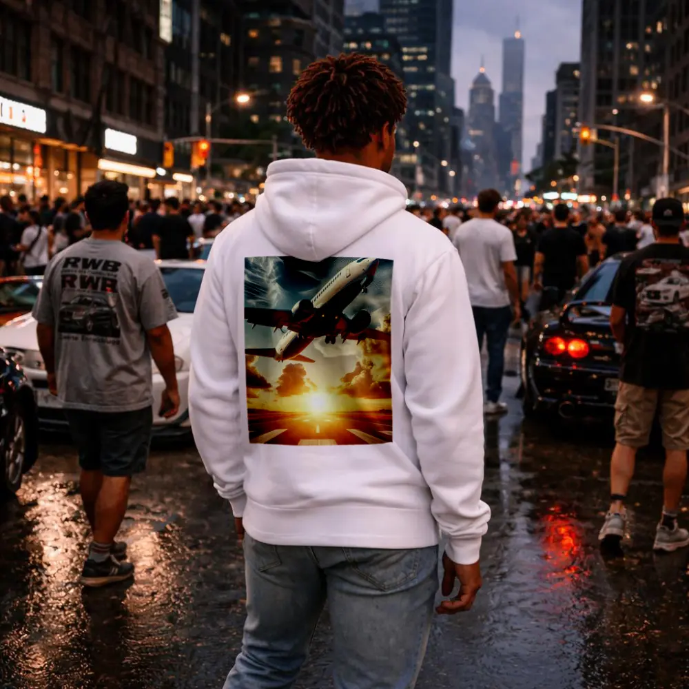 Commercial Airplane Taking Off At Sunset – Hoodies