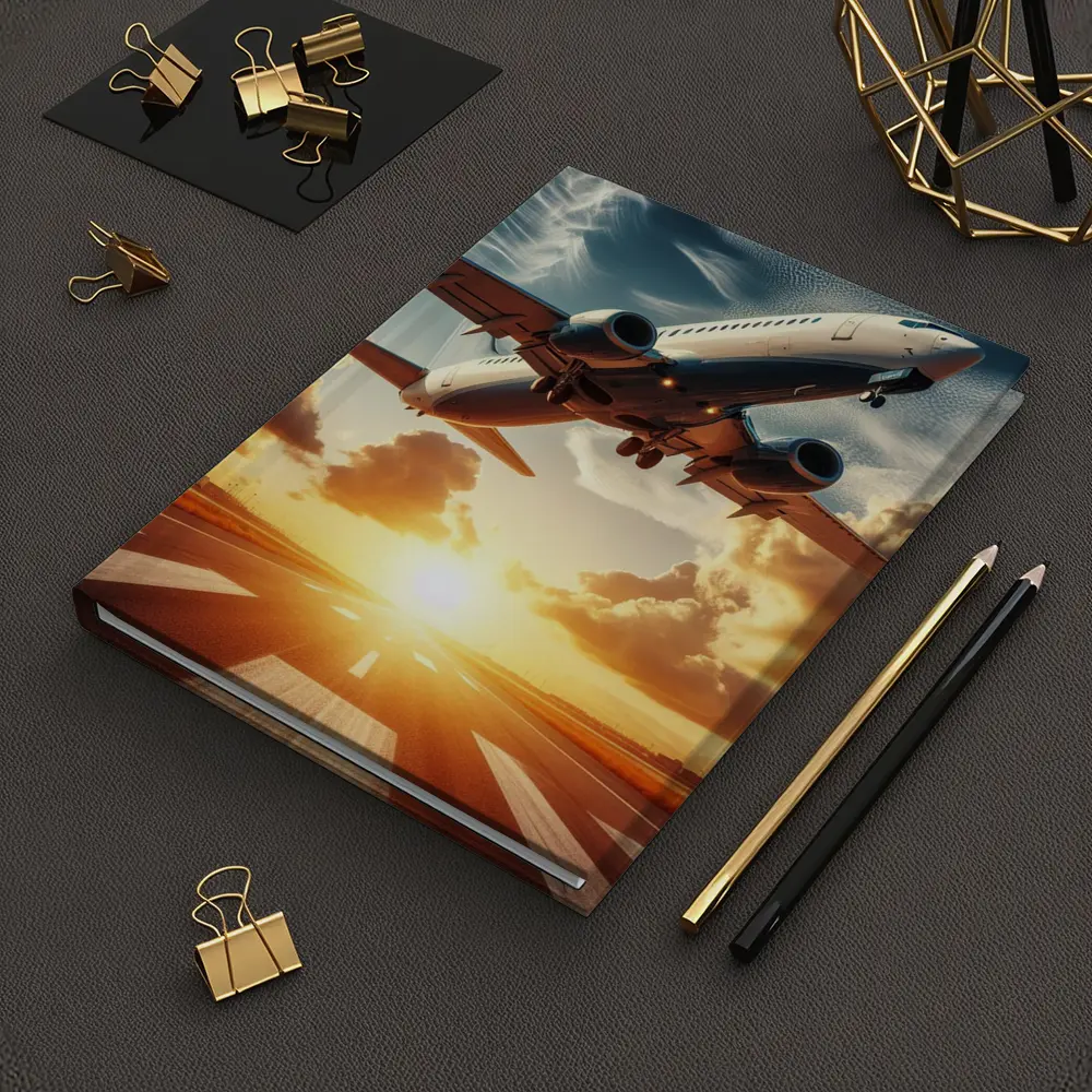 Commercial Airplane Taking Off At Sunset – Notebooks
