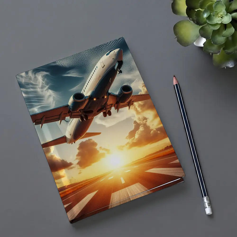 Commercial Airplane Taking Off At Sunset – Notebooks