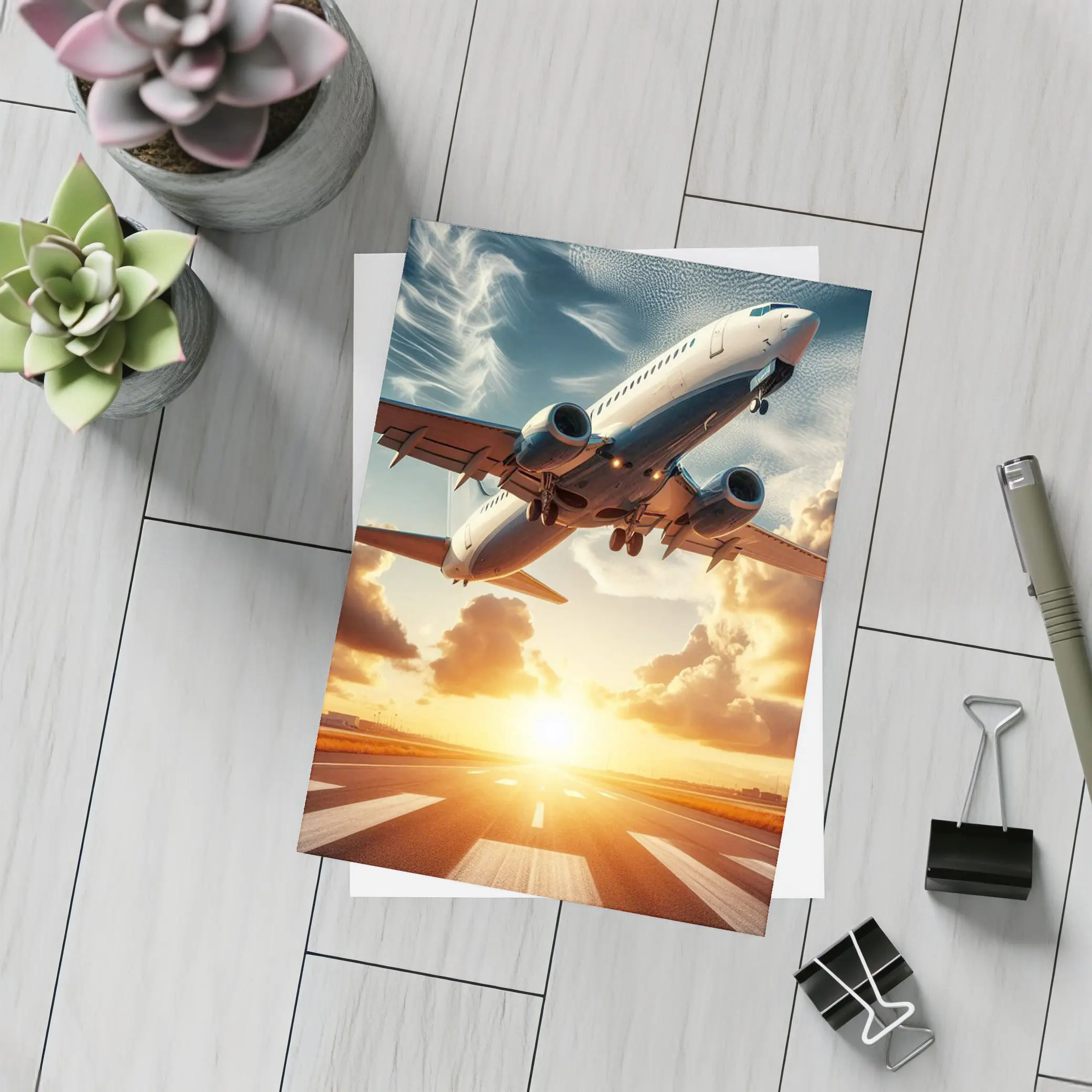 Commercial Airplane Taking Off At Sunset – Postcards