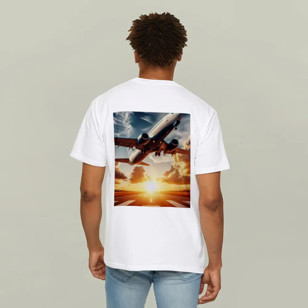 Commercial Airplane Taking Off At Sunset – T-Shirts