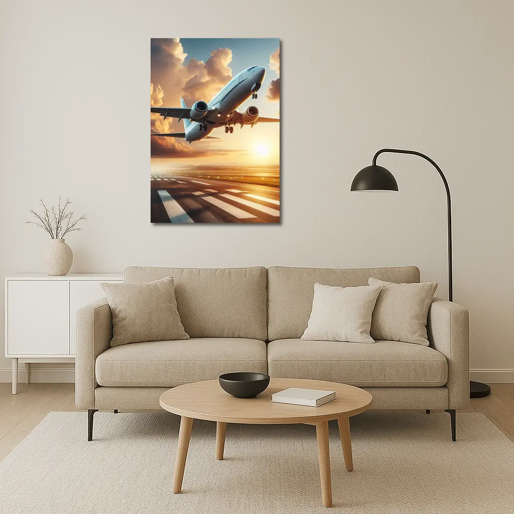 Commercial Airplane Taking Off At Sunset – Wall Art