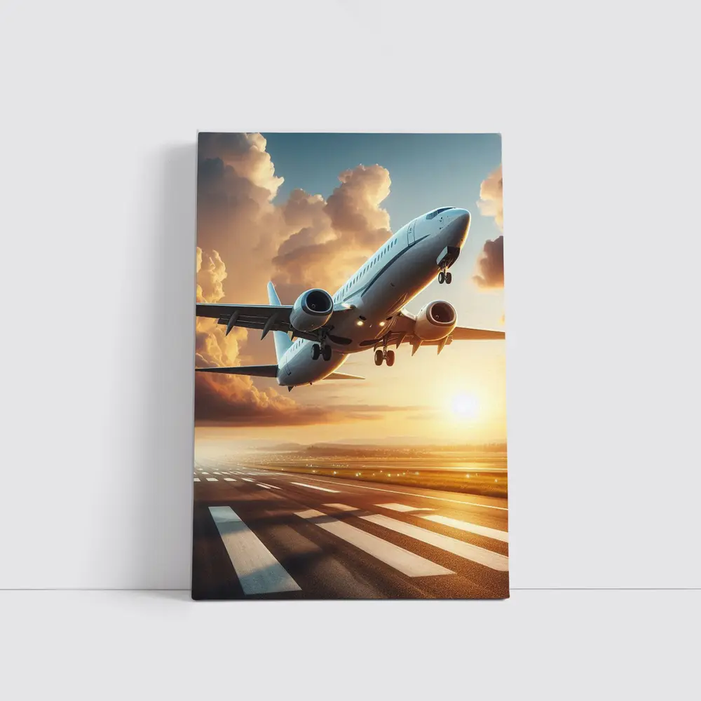Commercial Airplane Taking Off At Sunset – Wall Art