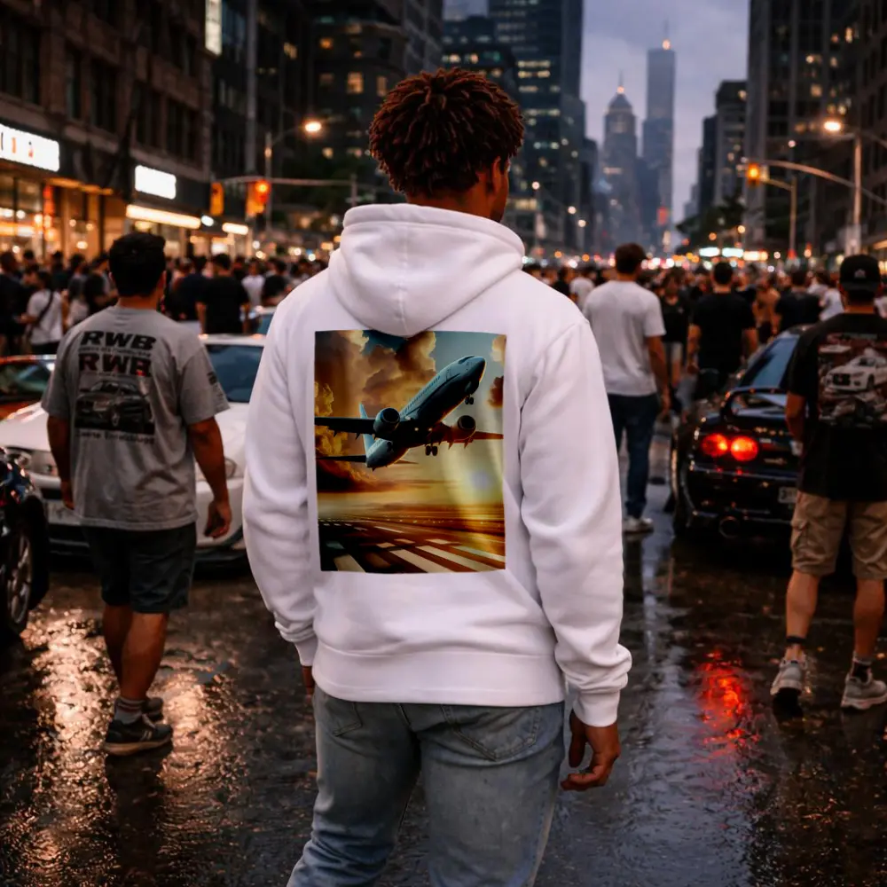 Commercial Airplane Taking Off At Sunset – Hoodies