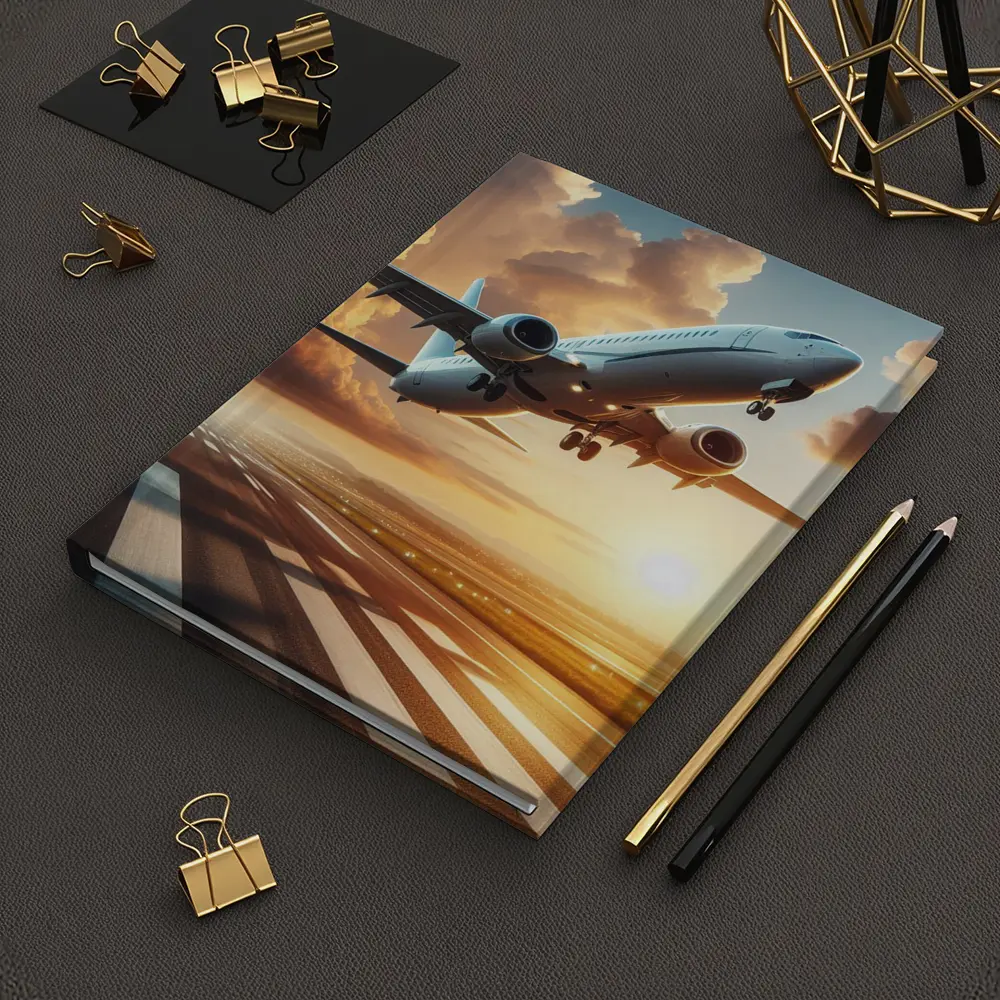 Commercial Airplane Taking Off At Sunset – Notebooks