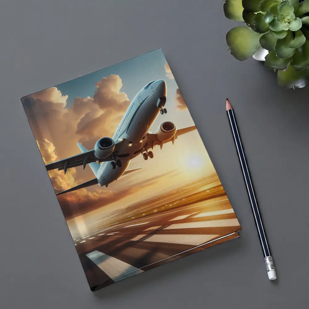Commercial Airplane Taking Off At Sunset – Notebooks