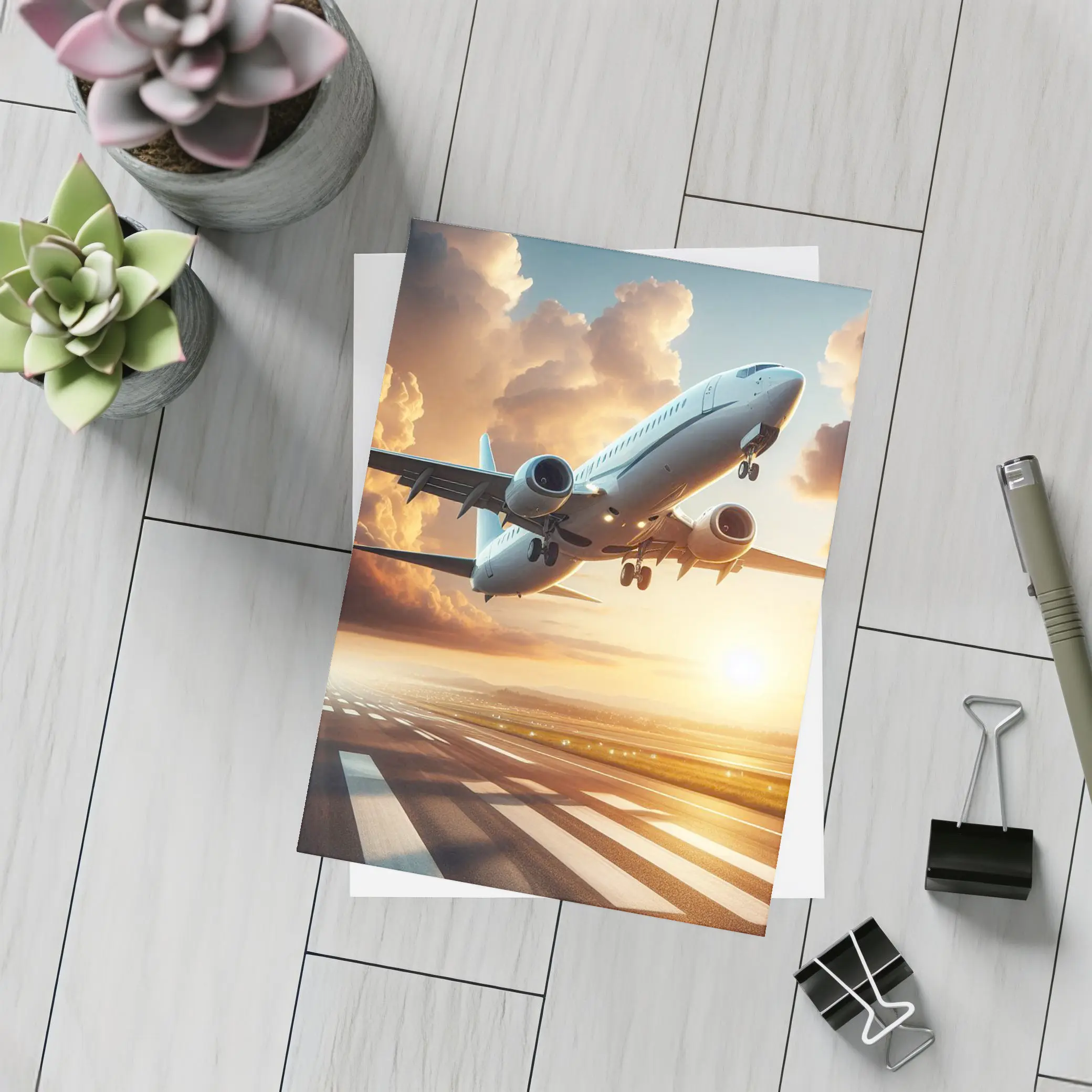 Commercial Airplane Taking Off At Sunset – Postcards