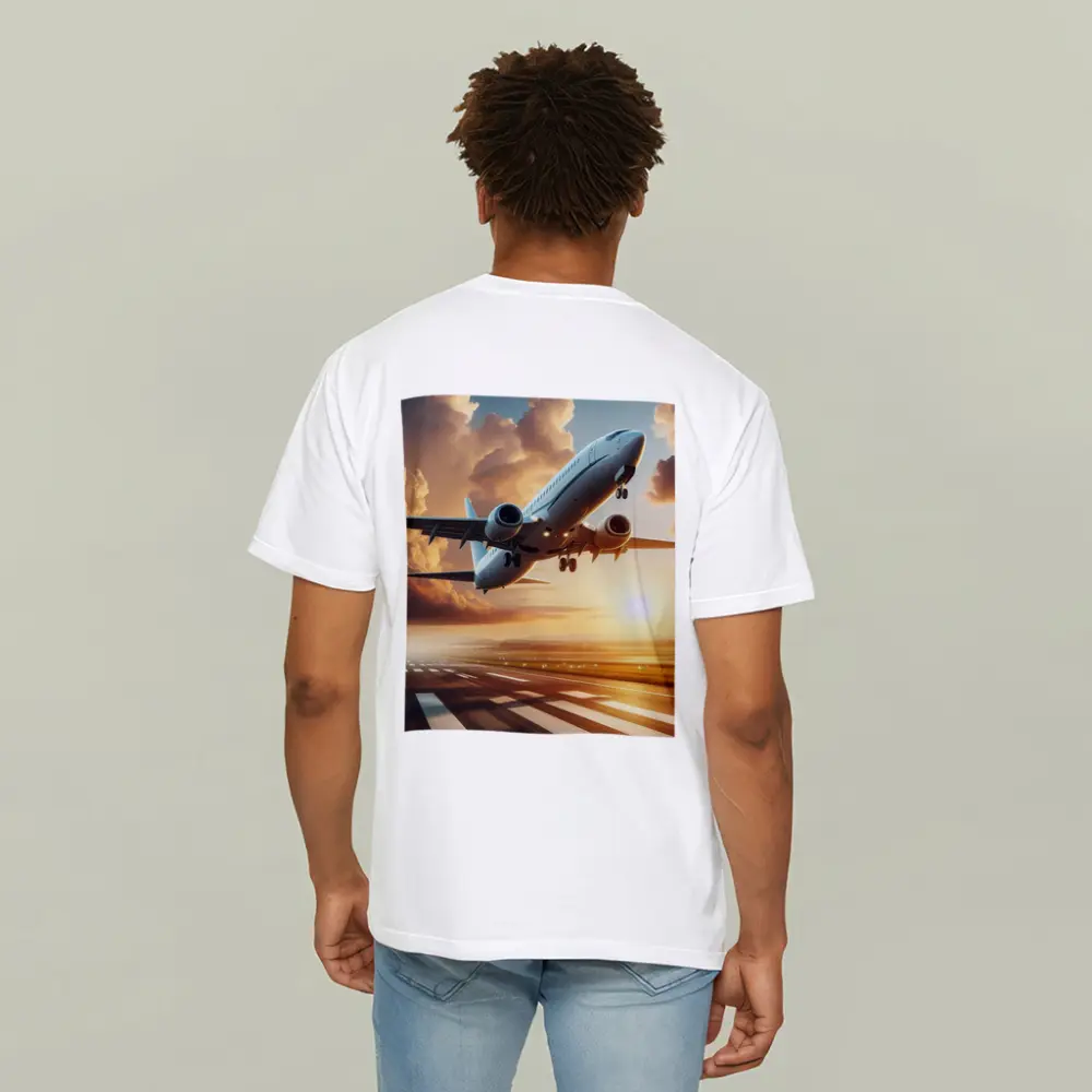 Commercial Airplane Taking Off At Sunset – T-Shirts