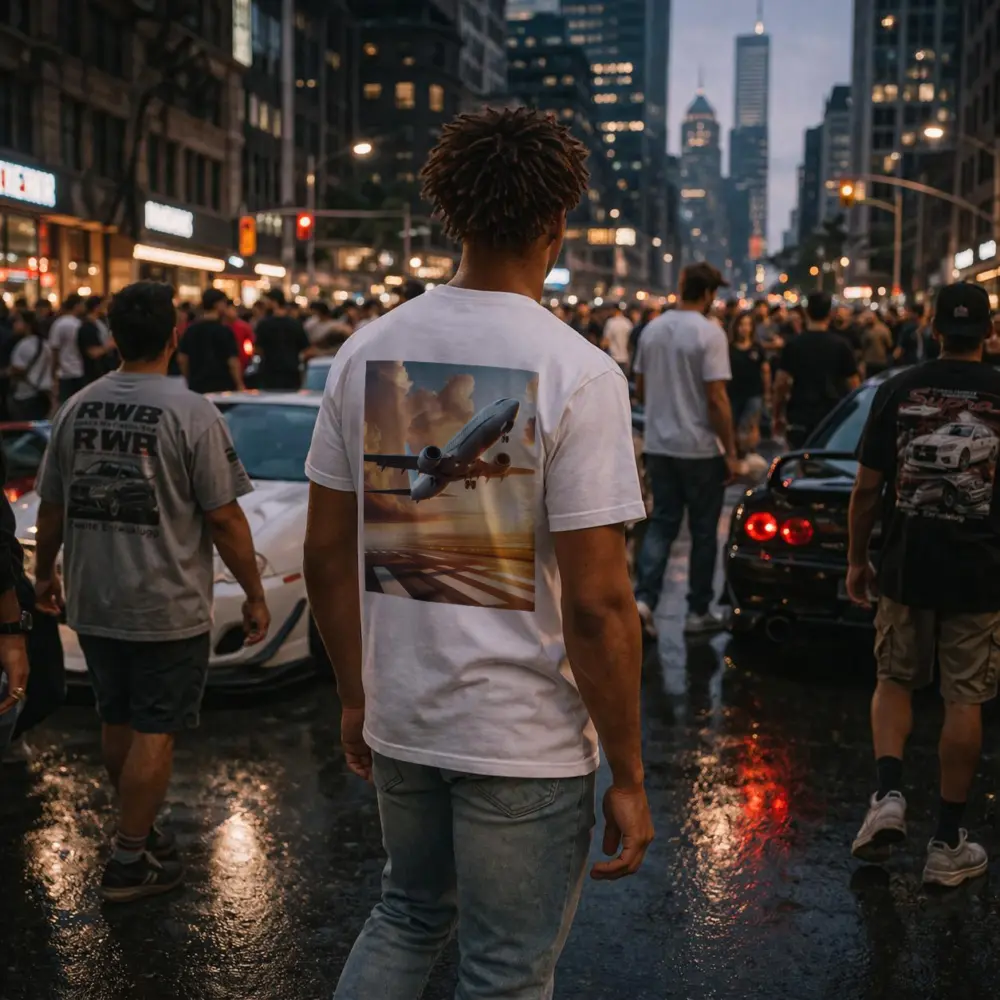 Commercial Airplane Taking Off At Sunset – T-Shirts
