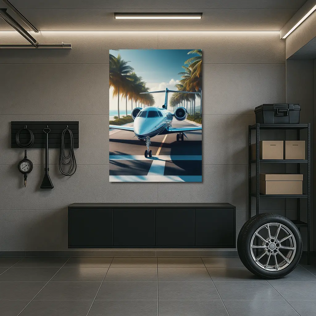 Private Jet Runway Tropical Palm Tree Beach – Wall Art