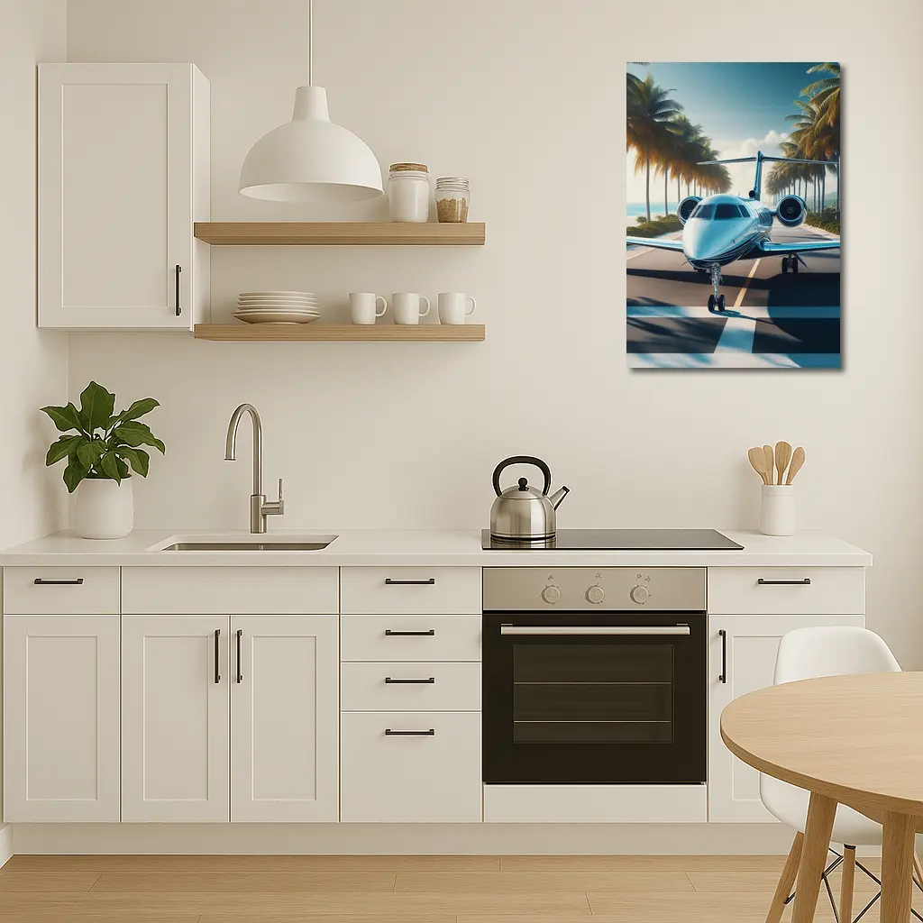 Private Jet Runway Tropical Palm Tree Beach – Wall Art