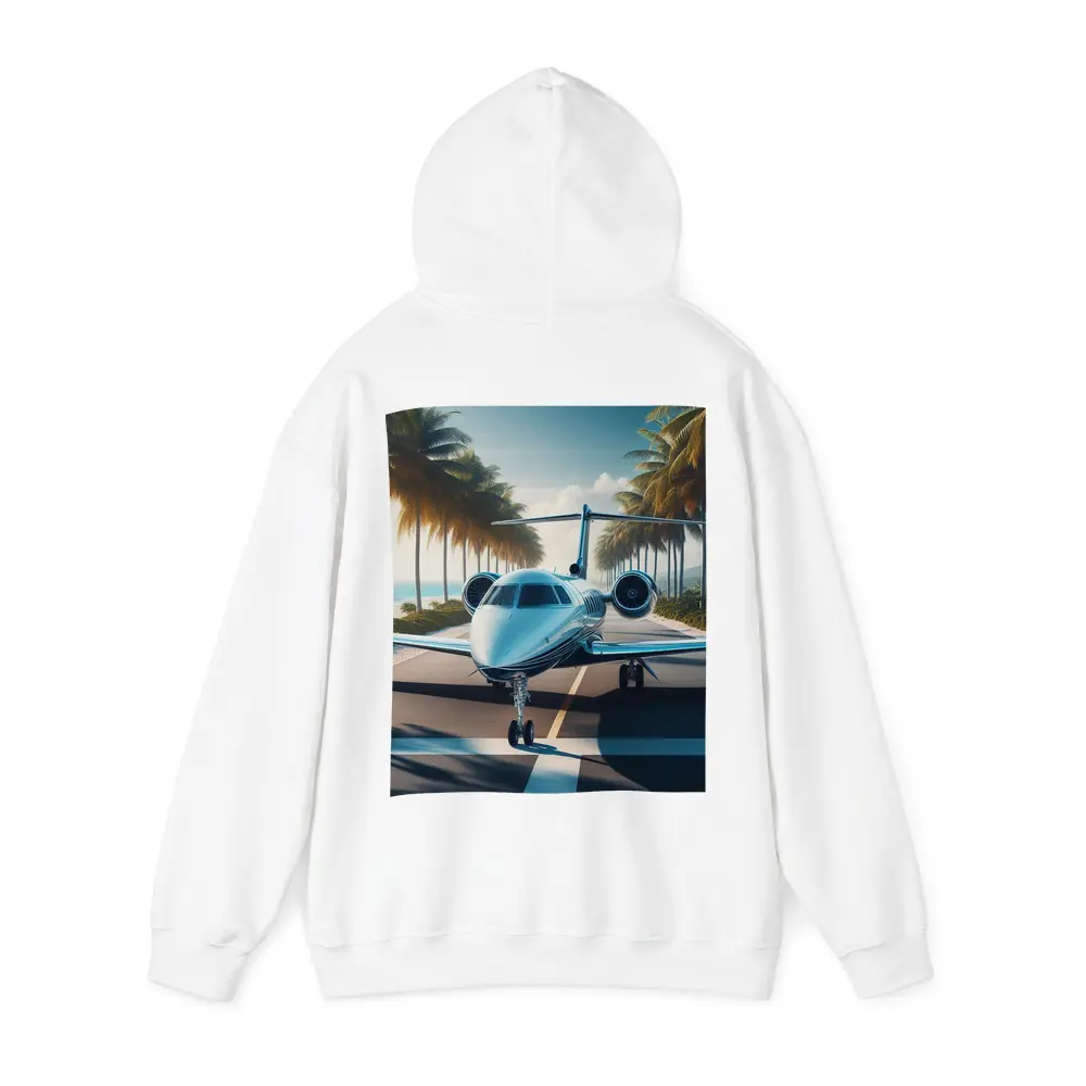 Private Jet Runway Tropical Palm Tree Beach – Hoodies