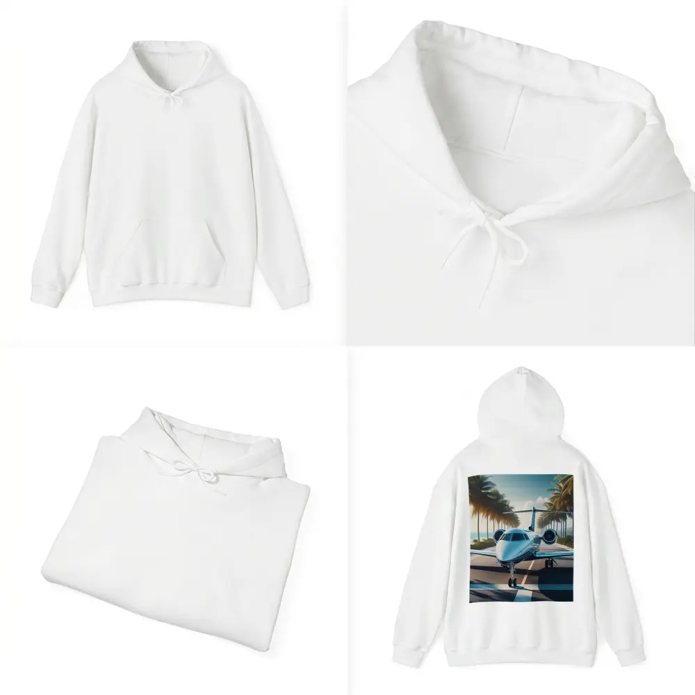 Private Jet Runway Tropical Palm Tree Beach – Hoodies