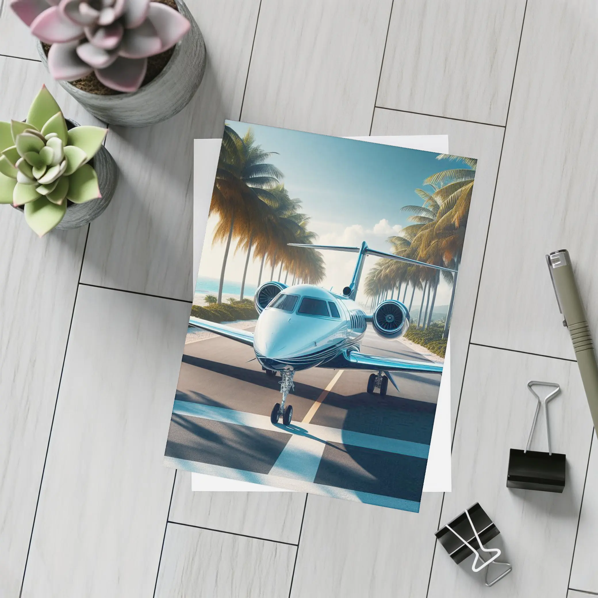 Private Jet Runway Tropical Palm Tree Beach – Postcards