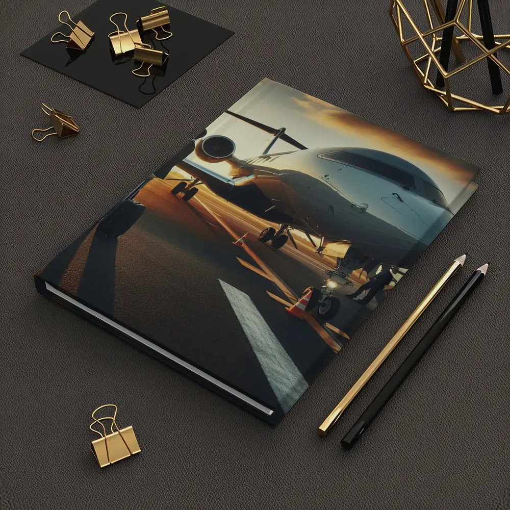 Private Jet Tarmac Businessman Sunset Sky – Notebooks