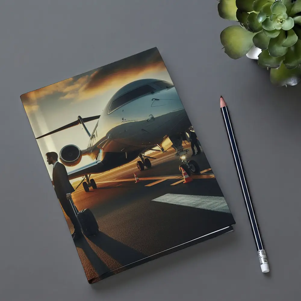 Private Jet Tarmac Businessman Sunset Sky – Notebooks