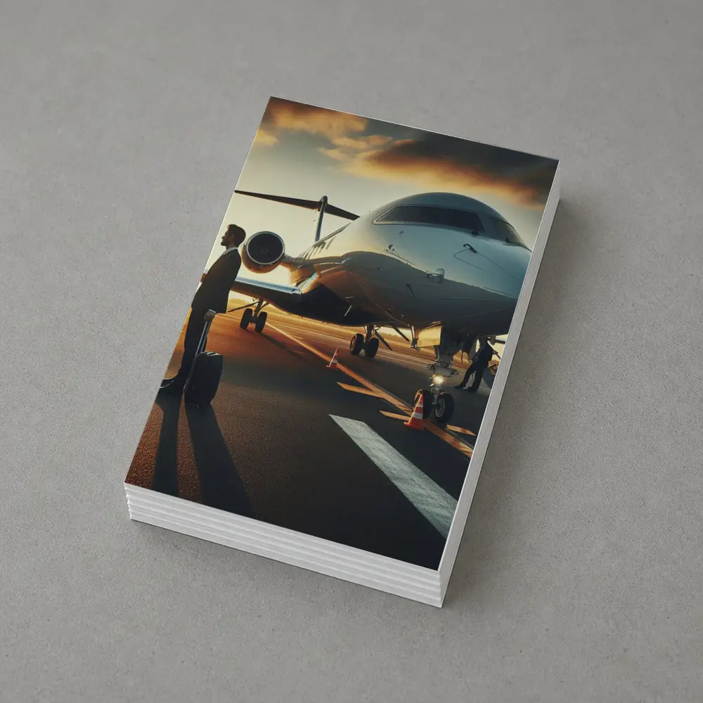 Private Jet Tarmac Businessman Sunset Sky – Postcards