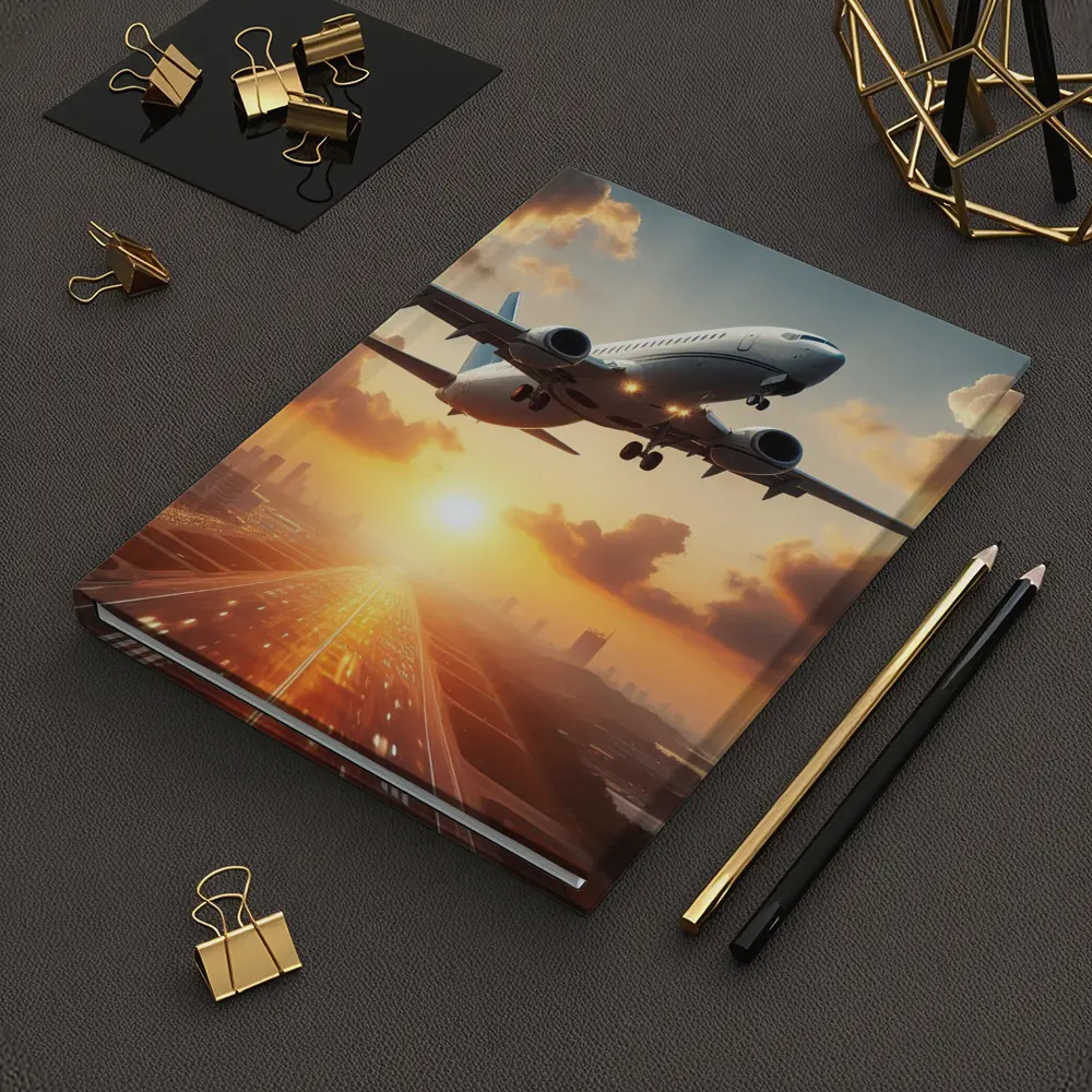 Airplane Taking Off At Golden Sunset – Notebooks