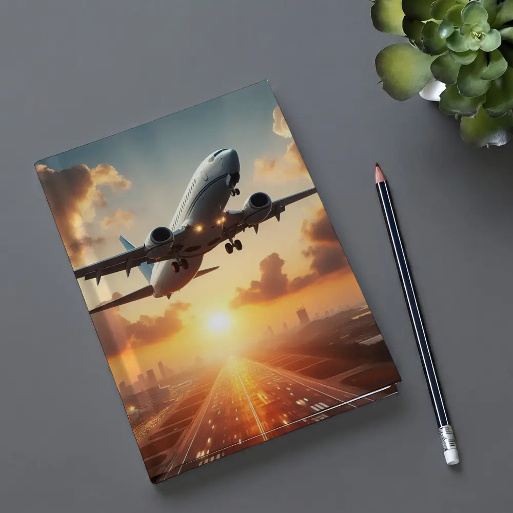 Airplane Taking Off At Golden Sunset – Notebooks