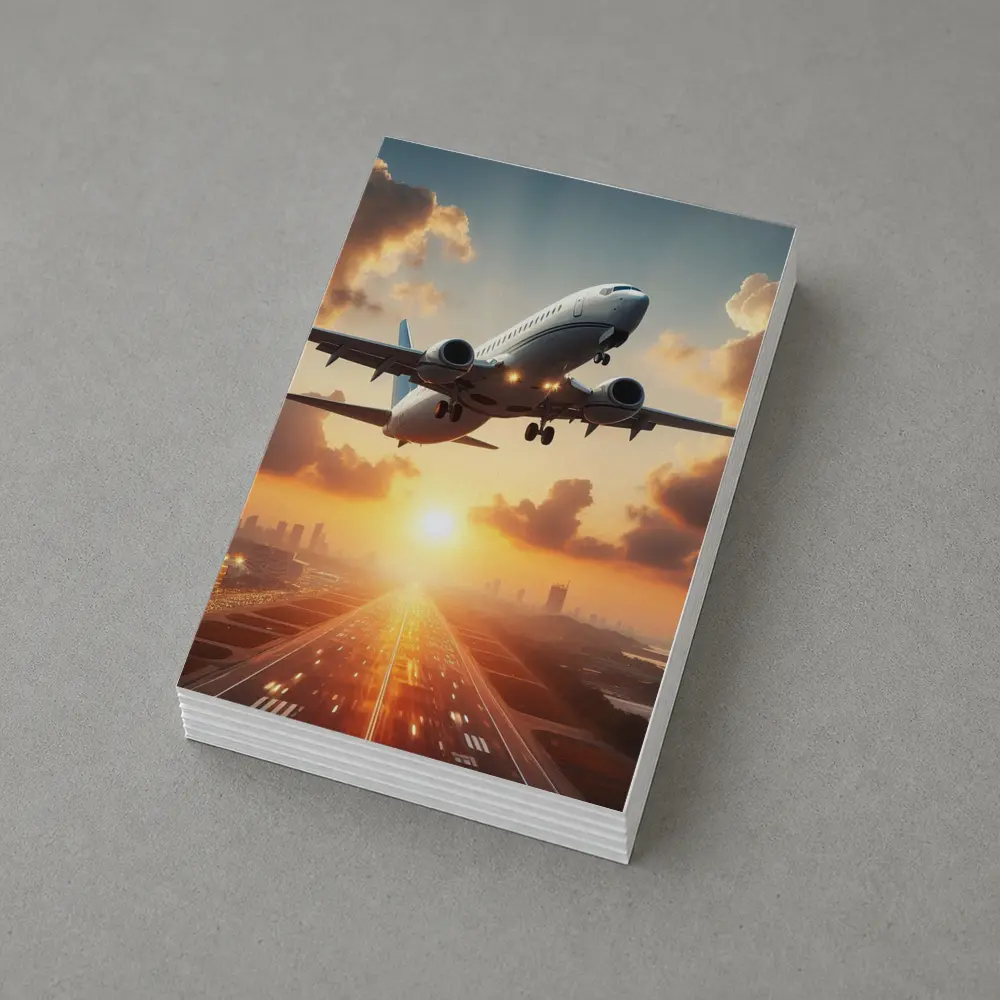 Airplane Taking Off At Golden Sunset – Postcards