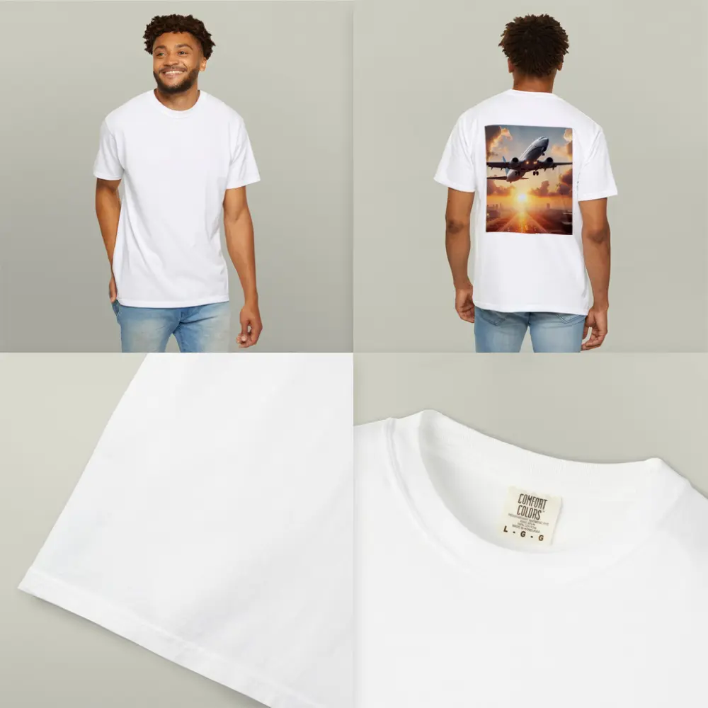 Airplane Taking Off At Golden Sunset – T-Shirts