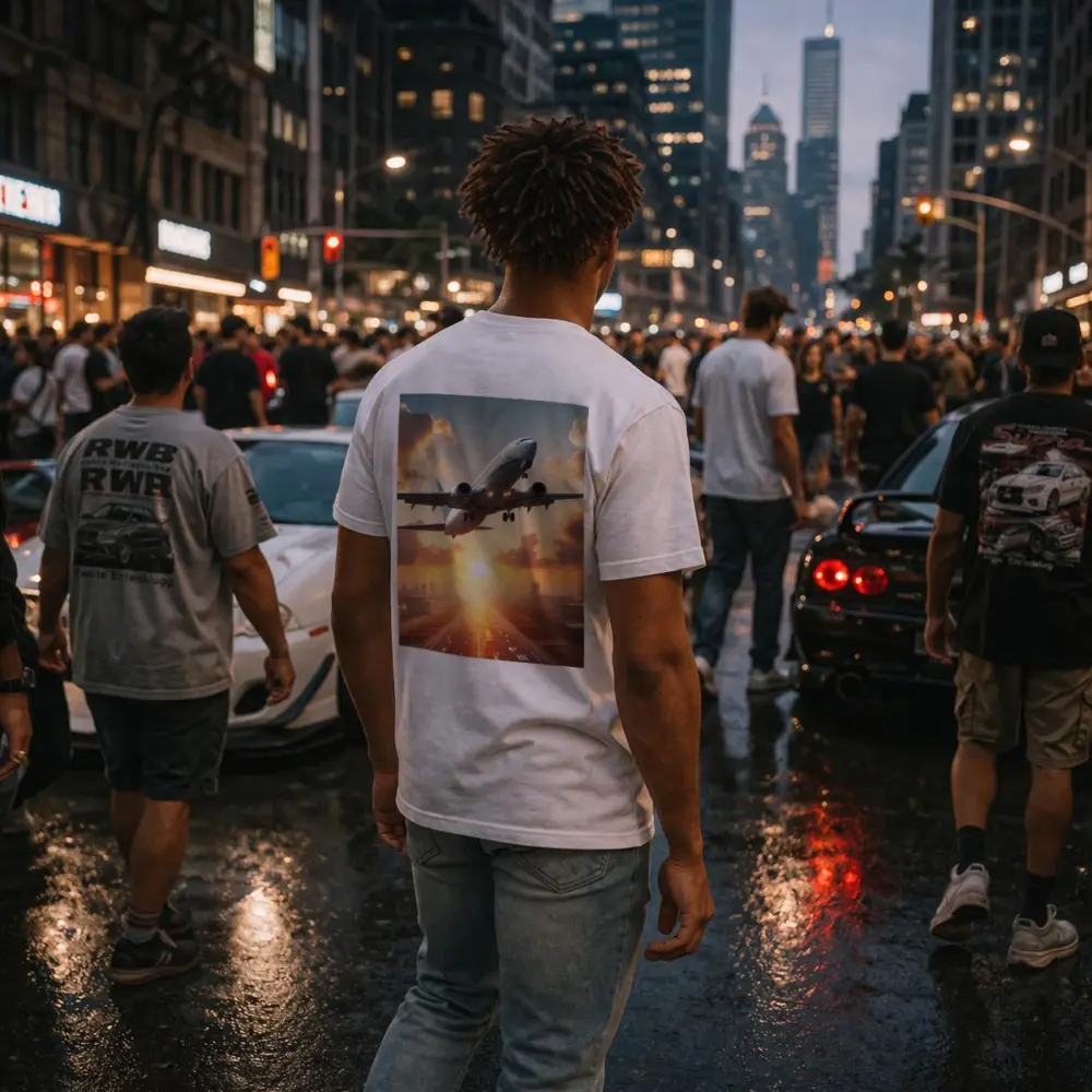 Airplane Taking Off At Golden Sunset – T-Shirts