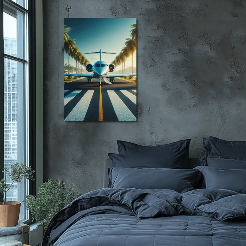 Private Jet Runway Palm Trees Tropical Airport – Wall Art