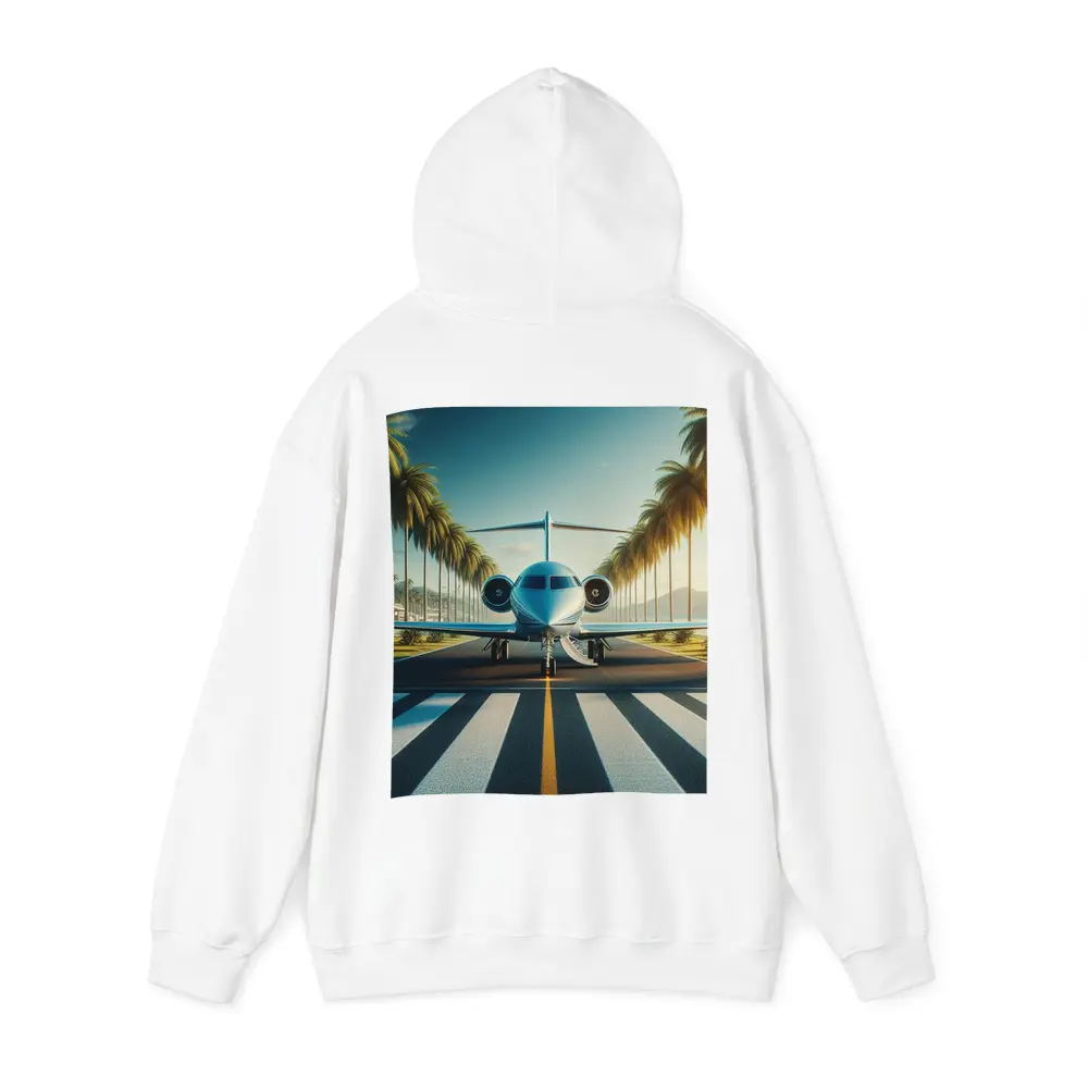 Private Jet Runway Palm Trees Tropical Airport – Hoodies