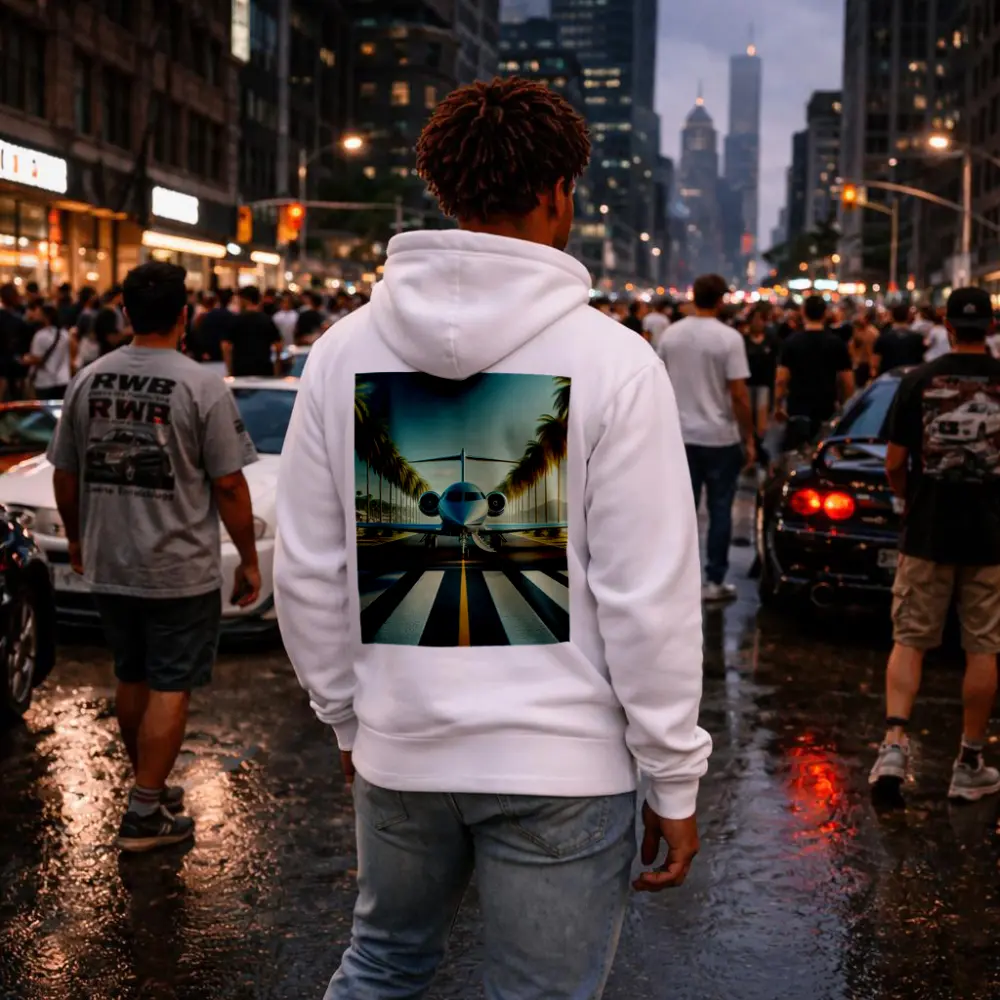 Private Jet Runway Palm Trees Tropical Airport – Hoodies