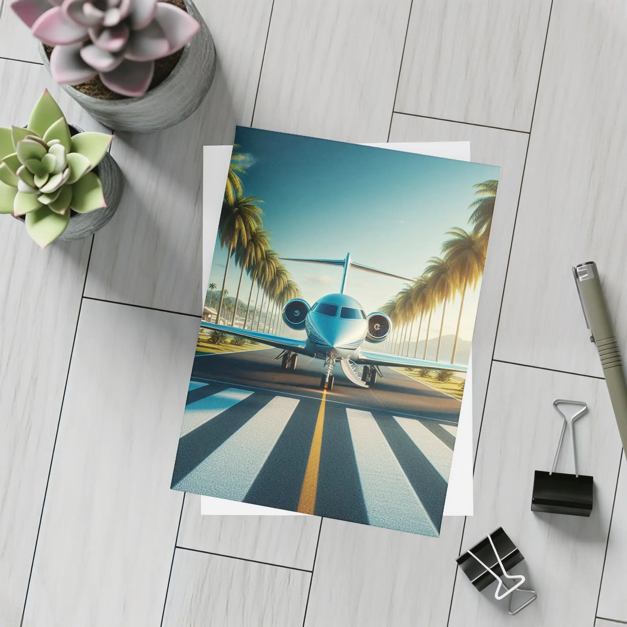 Private Jet Runway Palm Trees Tropical Airport – Postcards