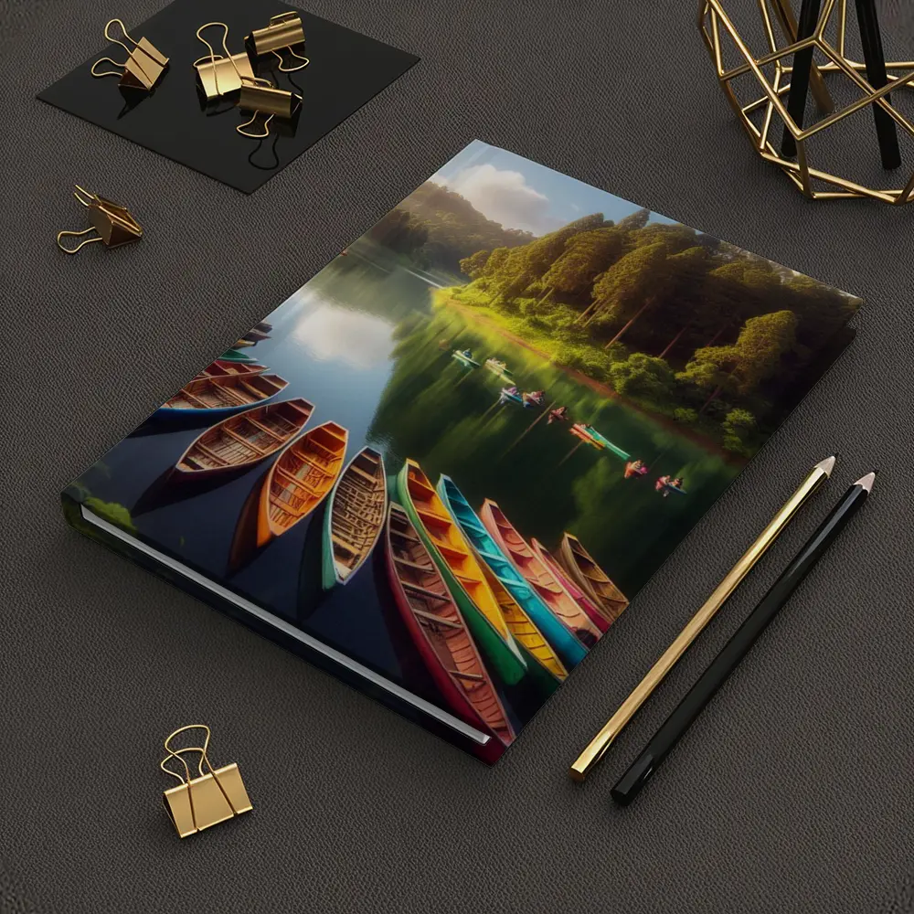 Colorful Wooden Boats on Calm Forest Lake – Notebooks