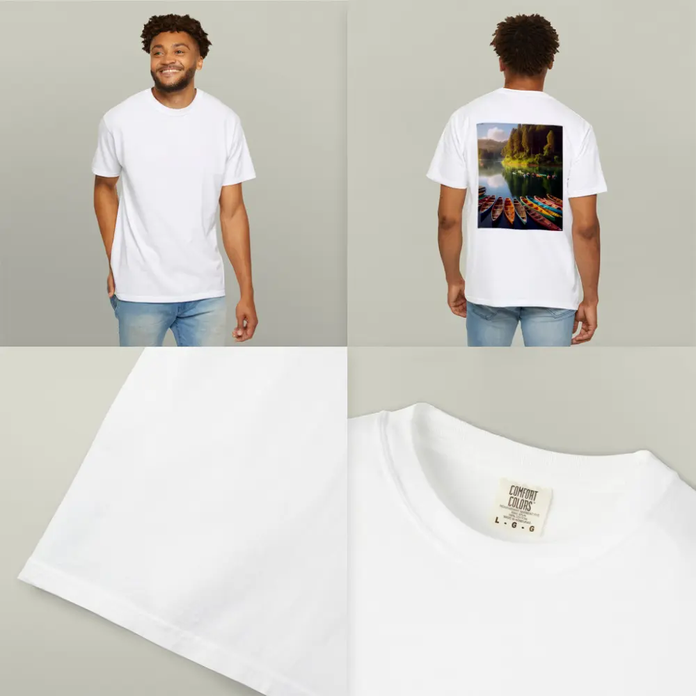 Colorful Wooden Boats on Calm Forest Lake – T-Shirts