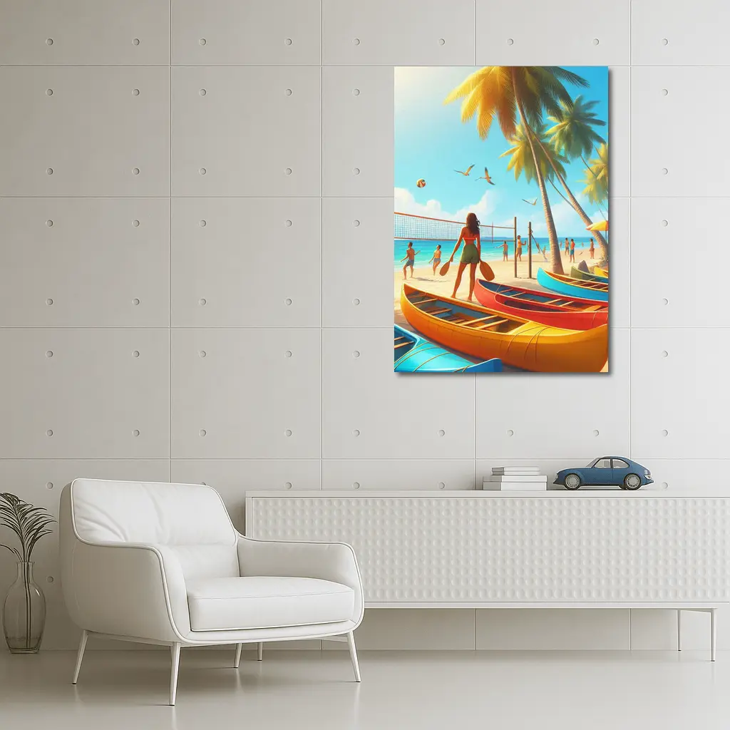 Beach Volleyball Game Tropical Summer Scene – Wall Art