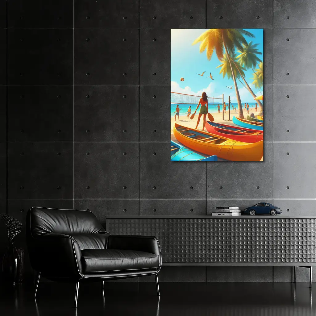 Beach Volleyball Game Tropical Summer Scene – Wall Art
