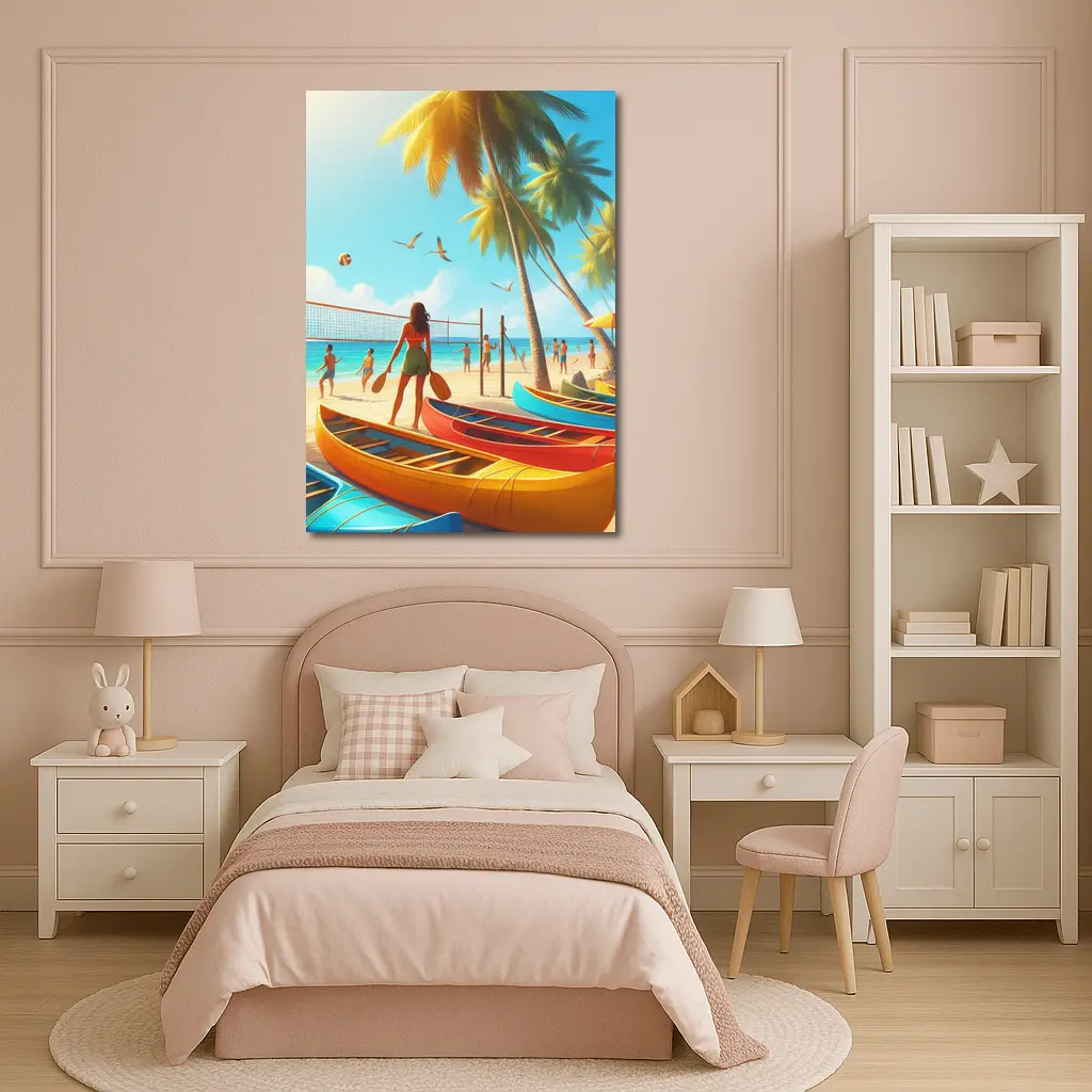 Beach Volleyball Game Tropical Summer Scene – Wall Art