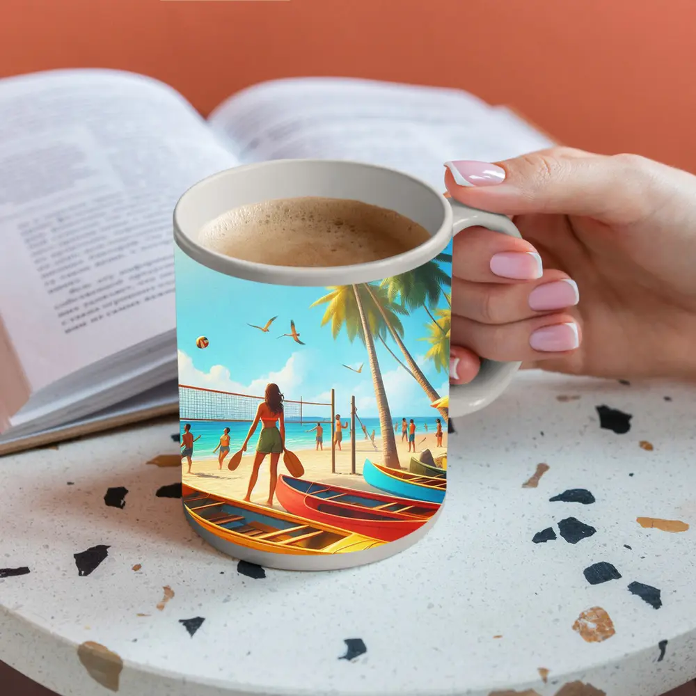 Beach Volleyball Game Tropical Summer Scene – Mugs