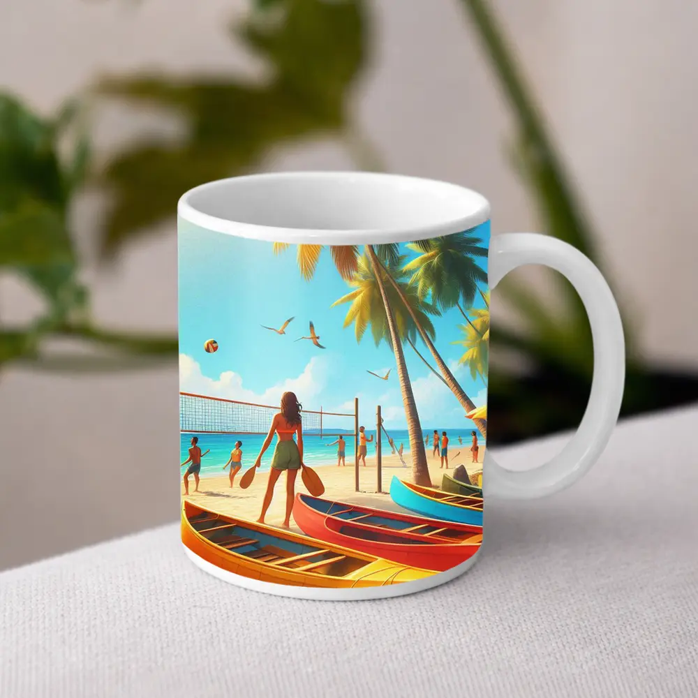 Beach Volleyball Game Tropical Summer Scene – Mugs