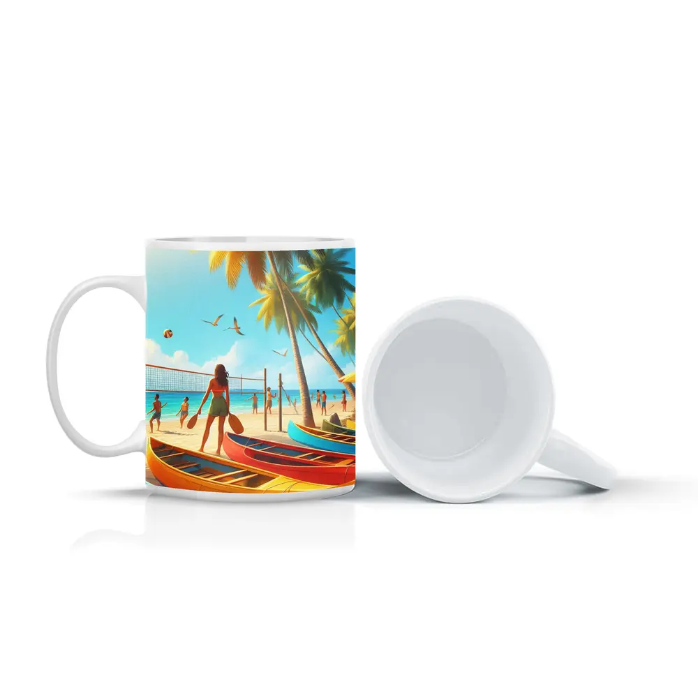 Beach Volleyball Game Tropical Summer Scene – Mugs