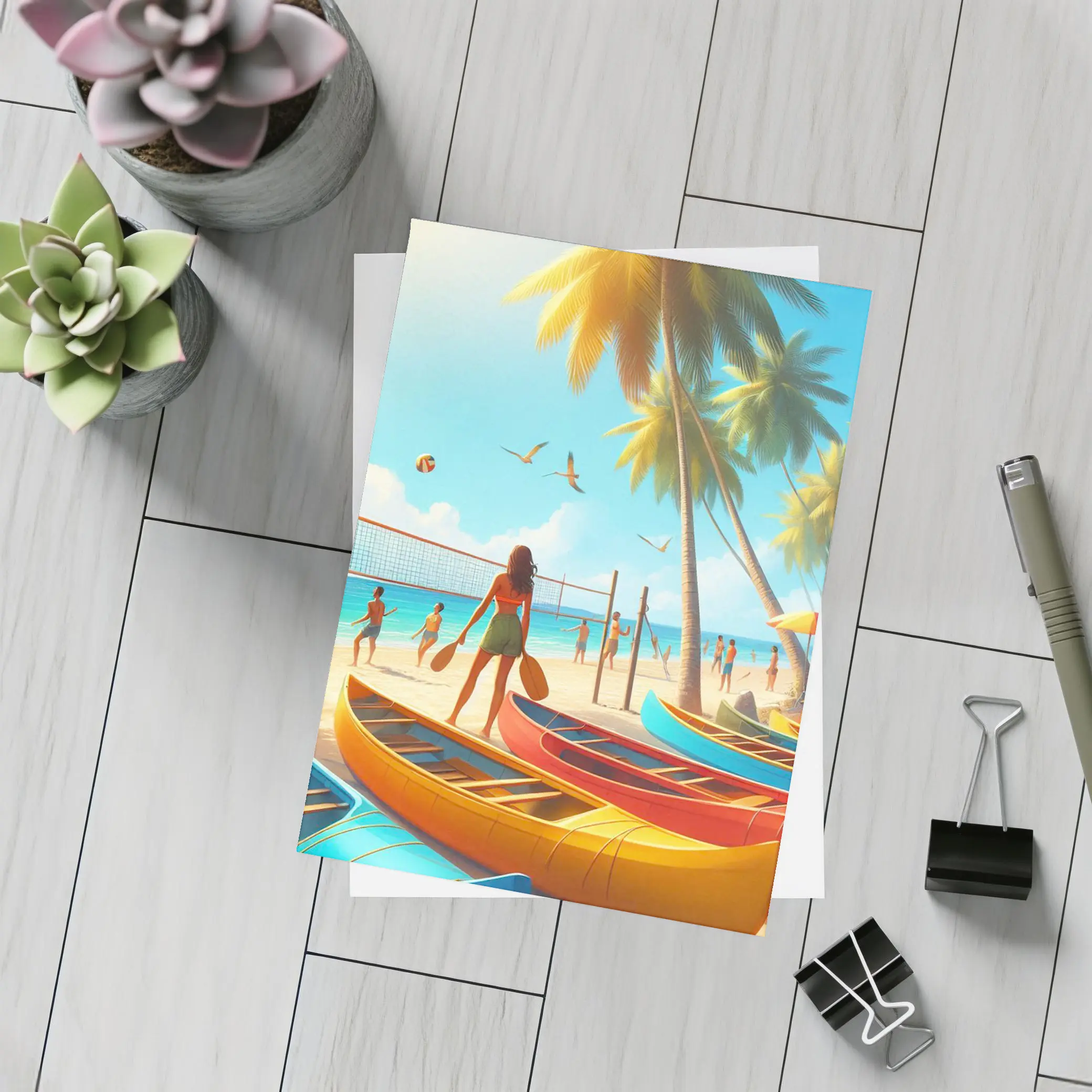 Beach Volleyball Game Tropical Summer Scene – Postcards